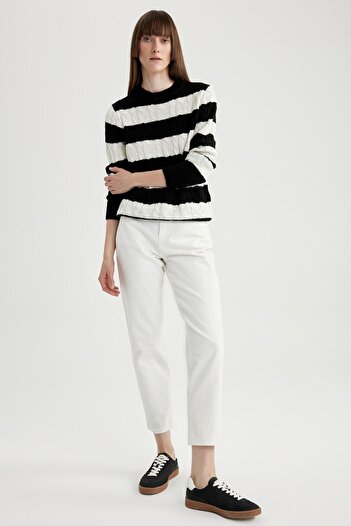 DeFacto Relax Fit Striped Crew Neck Sweater A2097ax23wn
