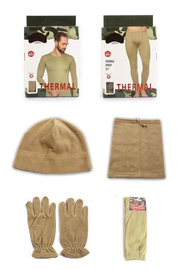 KORDAK Set of 5: Army Green Thermal Underwear Set - Polar Beret, Neck Collar, Gloves Socks Set
