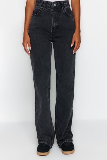Trendyol Collection Ανθρακί ψηλόμεσο τζιν με φαρδύ πόδι Wide Leg Smoke TWOAW24JE00089