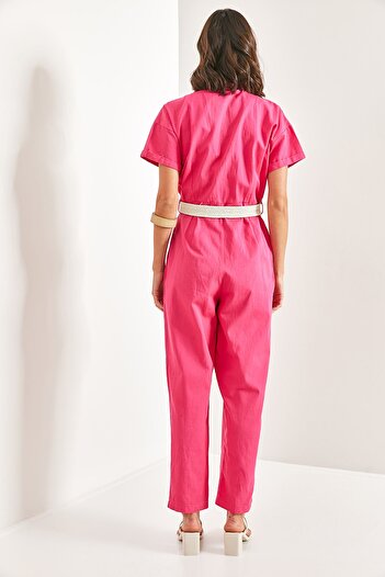 Bianco Lucci Women's Belted Thin Gabardine Jumpsuit 20162