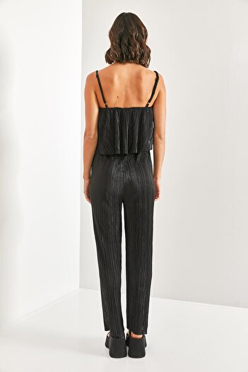 Bianco Lucci Women's Strappy Pleated Satin Jumpsuit 6030