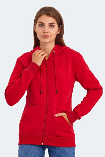 Slazenger Katya Women's Zippered Hooded Red Sweatshirt with Pockets