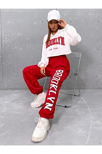 Machetta Σετ φόρμας Brooklyn Red Printed Crop Hooded 3 κλωστών