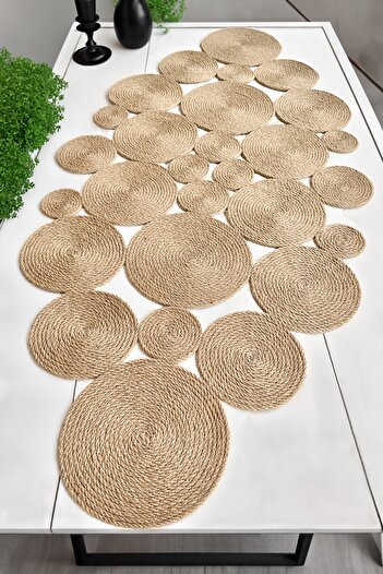 Homever Olva Jute Rope Living Room Kitchen Table Cloth, Wicker Runner, Premium & Handmade - 100x45cm