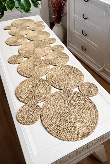 Homever Asimetry Wicker Jute Living Room Kitchen Tablecloth, Console Runner, Premium & Handmade - 100x30cm
