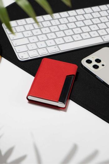 Niki Leather Iron Red Card Holder with Magnet Cover