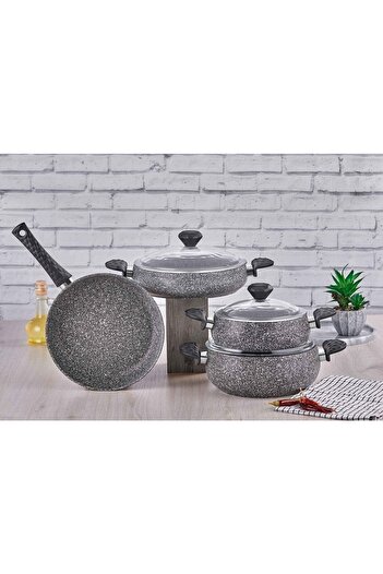 Taç Stone Chubby 7 Piece Cookware Set Gray