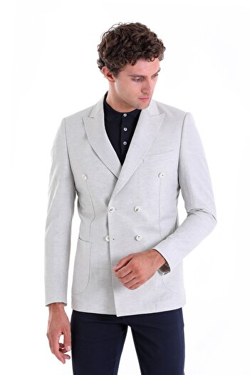 Hatemoğlu Сірий Slim Fit прямий комір з гострими кінцями, крузавий повсякденний піджак