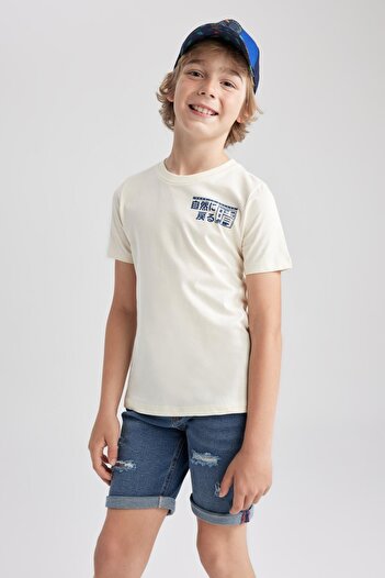 DeFacto Boy's Crew Neck Printed Short Sleeve T-Shirt A2406a823sm