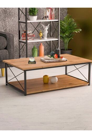 GOLDFALEZ Double-Deck Coffee Table in Walnut | Modern Living Room Table | Contemporary Furniture