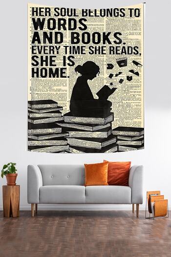 on the clouds Newspaper Print Girl Reading a Book Stain Resistant Fabric Wall Cloth Wall Carpet Tapestry