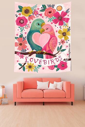 on the clouds Love Birds and Flower Themed Stain Resistant Fabric Wall Cloth Wall Carpet Tapestry