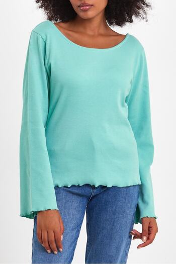 ESPİNA Women's Back V Low-cut Long Sleeve Blouse