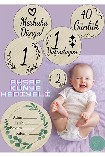 NT Handmade Wooden Turkish Monthly Plaque Set Baby Photo Cards Wooden Baby Memory Card Newborn Gift
