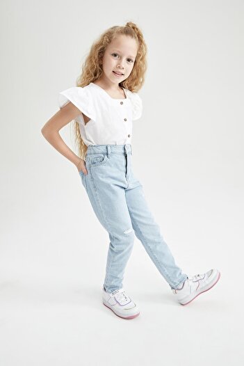 DeFacto Girl's Mom Fit Ripped Jean Pants
