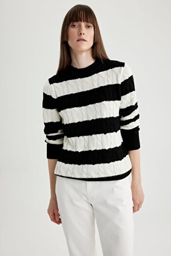 DeFacto Relax Fit Striped Crew Neck Sweater A2097ax23wn