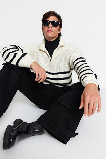 Trendyol Collection Πλεκτό πουλόβερ Navy Blue Unisex με ζιβάγκο - Κανονική εφαρμογή, με φερμουάρ TMNAW24KZ00001