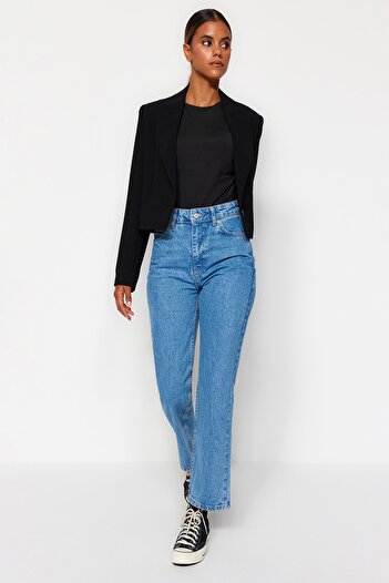 Trendyol Collection Modré rovné džíny s vysokým pasem TWOAW24JE00061