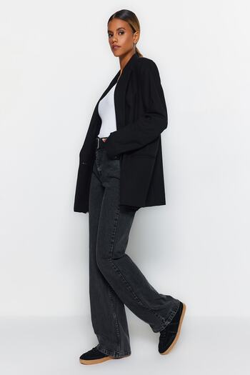 Trendyol Collection Ανθρακί ψηλόμεσο τζιν με φαρδύ πόδι Wide Leg Smoke TWOAW24JE00089