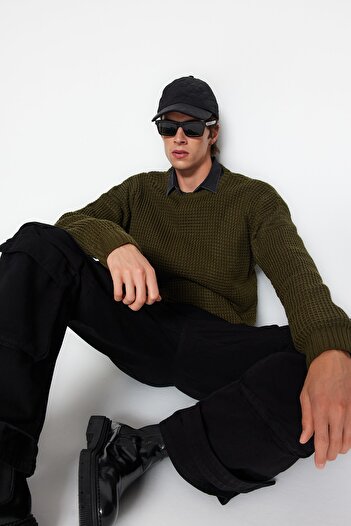Trendyol Collection Khaki Color Oversize Crew Neck Knitwear Sweater - TMNAW24KZ00029