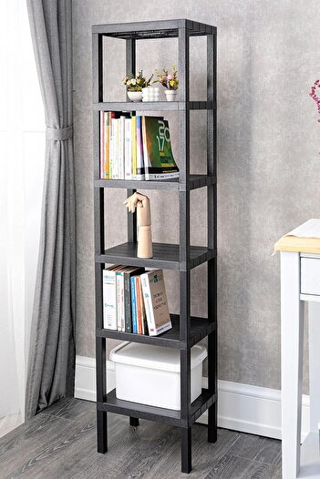 Bayev Shelf Piramit 6 Lı Raf Ünitesi Siyah Çiçeklik Banyo Mutfak Rafı Ayakkabılık Kitaplık Organizer