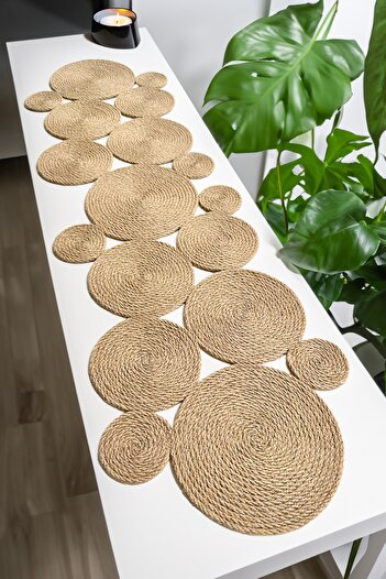 Homever Asimetry Wicker Jute Living Room Kitchen Tablecloth, Console Runner, Premium & Handmade - 100x30cm
