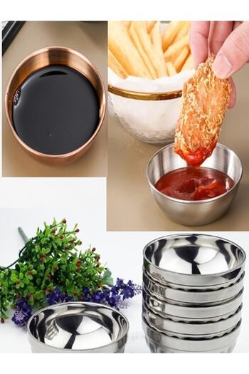 BİODATA Stainless Steel 14 Cm Soup Bowl 6 Pieces Spice Sauce Dish Butter Dish Appetizer Plate