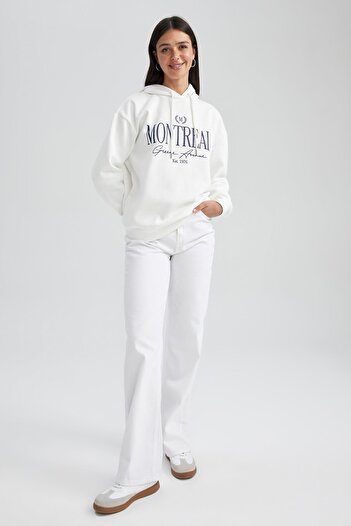 DeFacto Relaxed Fit Hooded Slogan Thick Sweatshirt - A7784Ax23Au