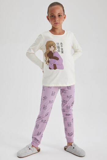 DeFacto Girl's Printed Long Sleeve Pajama Suit A7600A823Au