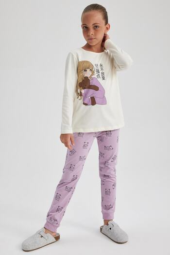 DeFacto Girl's Printed Long Sleeve Pajama Suit A7600A823Au