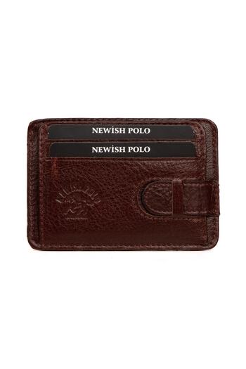 Newish Macchiato Men's Genuine Leather Slim Thin Multi-Function Card Holder (HORIZONTAL) Brown