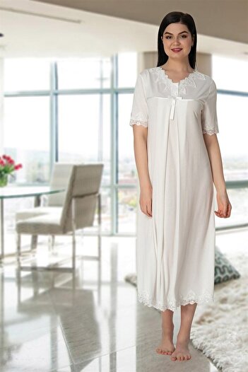 Lohussa Women's Short Sleeve Lace Cotton Maternity Nightie