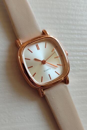 Ricardo Retro Minimal Beige Leather Band Rose Gold Case Vintage Women Wristwatch New Fashion Watches