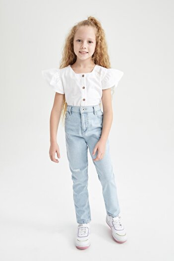 DeFacto Girl's Mom Fit Ripped Jean Pants