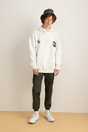 DeFacto Oversize Fit Hooded Printed Sweatshirt