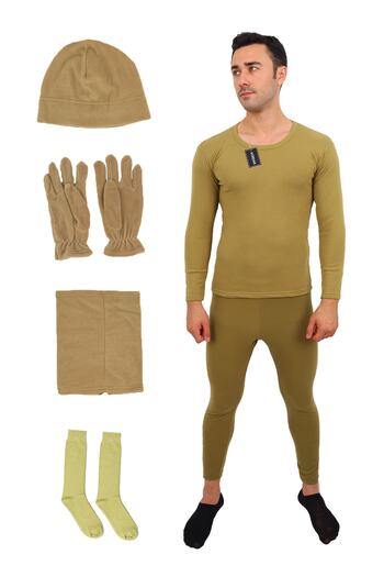 KORDAK Set of 5: Army Green Thermal Underwear Set - Polar Beret, Neck Collar, Gloves Socks Set