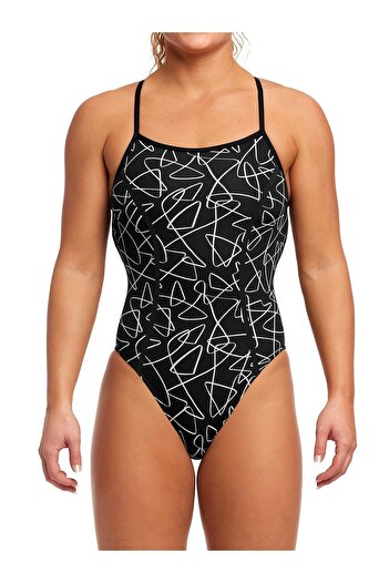 FUNKİTA Funkita BG Texta Mess Women's Training Swimsuit, Front Stripe Cross Back