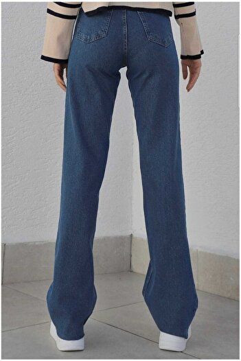 Trn JNS Daisy 90's Striagth Blue Lycra Super High Waist Loose Jeans