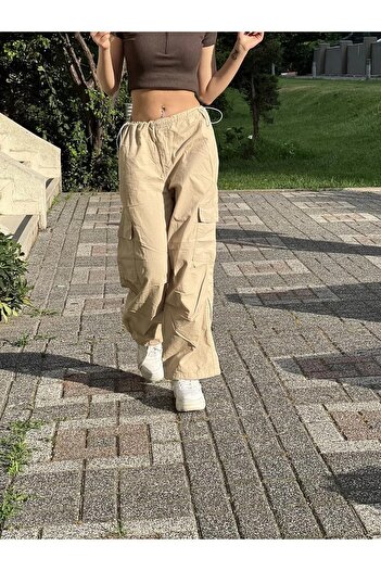 Gofeel Krem Y2k Harajuku Kargo Cep Ayarlanabilir Bel Pantolon