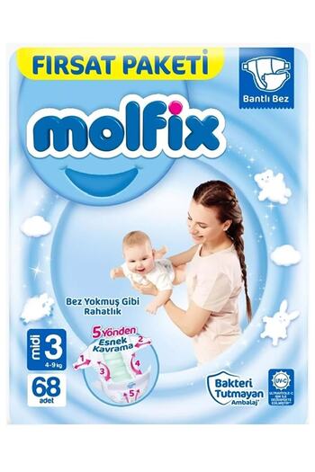 Molfix Baby Diaper Opportunity Package 3 Sizes 4-9 Kg 68 Pieces