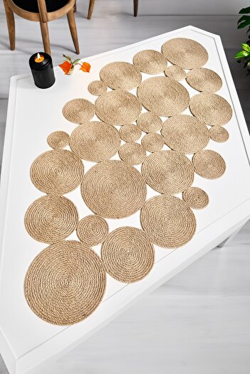 Homever Olva Jute Rope Living Room Kitchen Tablecloth, Wicker Runner, Premium & Handmade - 90x40cm