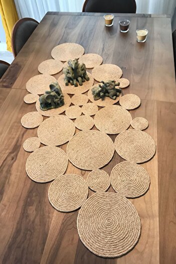 Homever Olva Jute Rope Living Room Kitchen Table Cloth, Wicker Runner, Premium & Handmade - 110x50cm