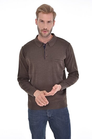 Çizgi Triko Men's Knitwear Black Sweater Polo with Handsome Pockets and Elastic Sleeves Steel Knit