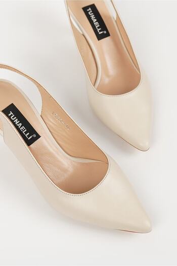 TUNAELLİ WOMEN'S BEIGE GENUINE NATURAL LEATHER HEELS NUMBER 35-40