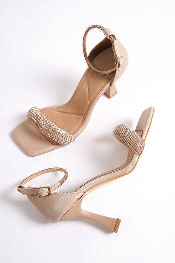 Modabuymus Toffyx Nude Stone Detailed Single Band Evening Dress Shoes