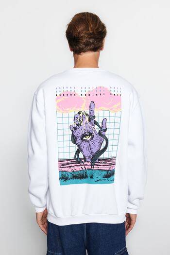 Trendyol Collection Φούτερ με λευκή φλις χαλαρή εφαρμογή - Crew Neck TMNAW23SW00474