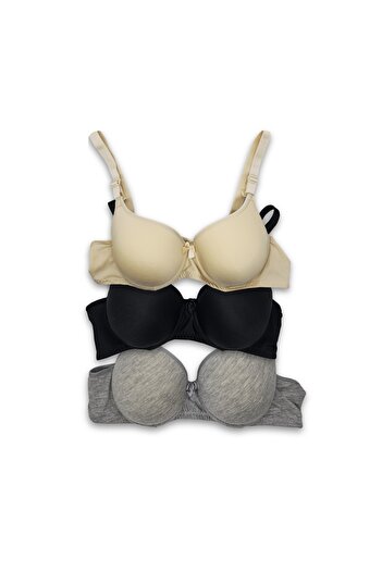 comstar Women's Black-Skin-Gray Underwire Padded 3-Piece Bra, Padded Bra, Women's Bra, Underwear Bra