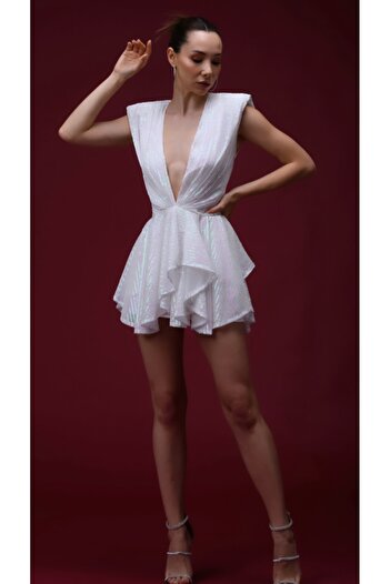Gira official Beyaz Payetli Mini Elbise