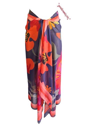 Bolder Navy Blue Flower Pattern Sheer Fabric Pareo