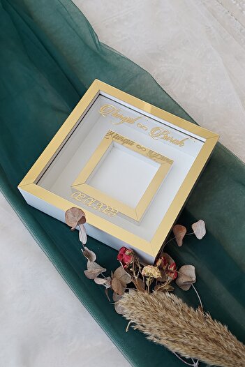 Verda Çerçeve Cadru de memorie Verda alb-auriu 25x25 cm cu secțiune foto - Cadru de memorie cu adâncime de 6 cm